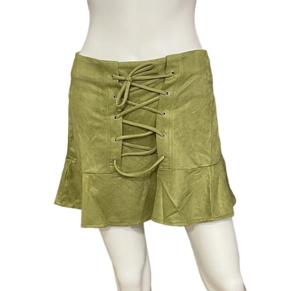 Blushing Heart Green Mini Skirt New